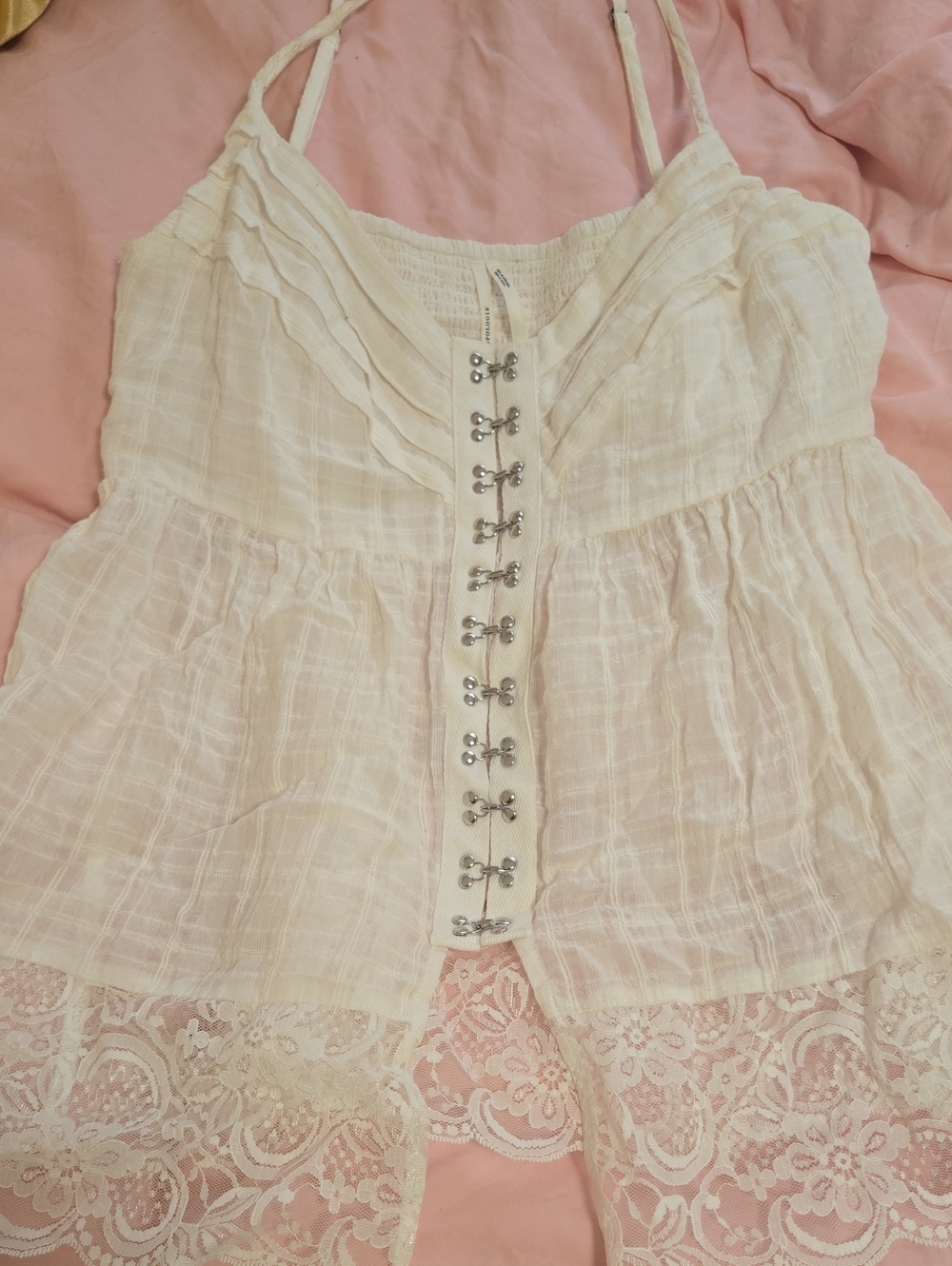 Anthropologie Ivory Lace-Trim Hook-Front Cami